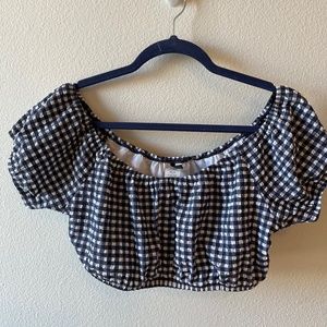 J Crew gingham bikini top with puff sleeves